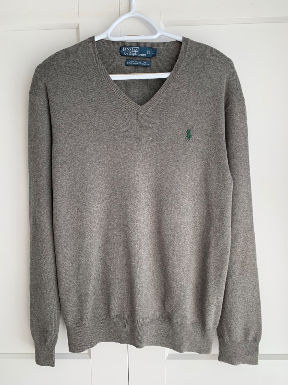 Polo Ralph Lauren 100% Pima cotton Men's Gray V-Neck Sweater size L